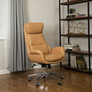 lot 1014 image: Glitzhome Adjustable High-Back Office Chair Executive Swivel Chair PU Leather, Camel