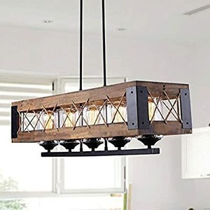 lot 1015 image: Kitchen Island Lighting Rectangular Wood Hanging Fixture, A03145, 32�� in Length
