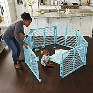 lot 1026 image: Toddleroo by North States Superyard IndoorOutdoor 6 Panel Baby Play Yard Safe Play Area Anywhere. Folds up with Carrying Strap for Easy Travel