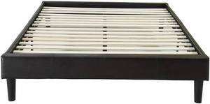 lot 1066 image: Bonded Faux Leather Wood-slatted Modern Platform Bed Queen, Dark Espresso Brown