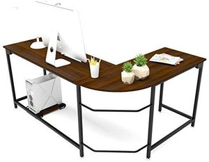 lot 1090 image: Hago Modern L-Shaped Desk Corner Computer Desk Home Office Study Workstation Wood & Steel PC Laptop Gaming Table