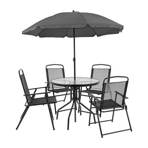 lot 1097 image: Flash Furniture Nantucket 6 Piece Patio Garden Set with Table, Umbrella and 4 Folding Chairs