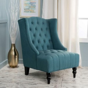 lot 1107 image: Noble House Tall Wingback Tufted Fabric Accent Chair - Dark Teal