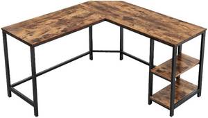 lot 1110 image: VASAGLE Industrial L-Shaped Computer Desk, Corner Desk, Office Study Workstation with Shelves for Home Office, Space-Saving, Easy to Assemble, Rustic Brown ULWD72X