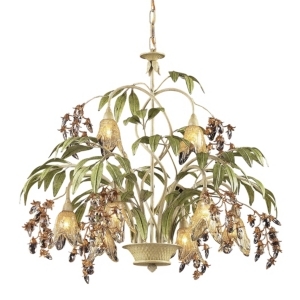 lot 6920 image: Elk Lighting Huarco 8-light Chandelier in Seashell and Amber Glass