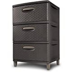 lot 6923 image: Sterilite 01986P01 3 Weave Drawer Unit, Espresso with Driftwood Handles and Legs, 1-Pack