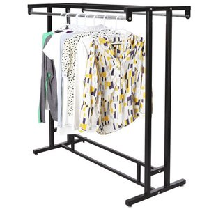 lot 6927 image: MyGift Stainless Steel Double Rod Hangrail Department Store Style ClothesGarment Floor Display Rack