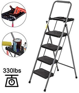 lot 6938 image: 4 Step Ladder, CharaVector Lightweight Folding Step Stool with Tool Platform and Convenient Handgrip, Sturdy Wide Pedal for 330 lbs Capacity