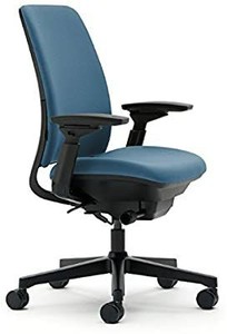 lot 6960 image: Steelcase Amia Ergonomic Office Chair with Adjustable Back Tension and Arms  Flexible Lumbar with Sliding Seat  Black Frame and Buzz2 Blue Fabric