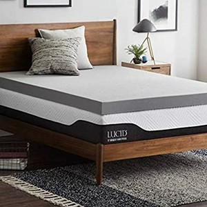 lot 6963 image: Lucid 4 Inch Bamboo Charcoal Memory Foam Mattress Topper - Queen