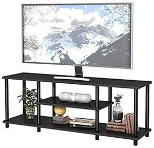 lot 6965 image: Tangkula 3-Tier TV Stand, No Tools 3D Entertainment TV Stands, Industrial Rustic Entertainment Center for TVs up to 48��, Media Console Table for Home Living Room Bedroom (Black)