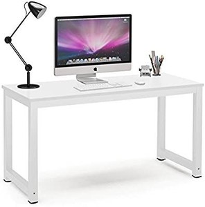 lot 6969 image: Tribesigns Computer Desk, 55 inch Large Office Desk Computer Table Study Writing Desk for Home Office, White  White Leg. Damaged Corners.