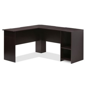 lot 6971 image: Furinno Indo L-Shaped Desk with Bookshelves, Espresso