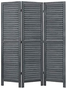 lot 6983 image: MyGift 3-Panel Grey Wood Louvered Folding Room Divider