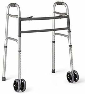 lot 6992 image: Medline Heavy Duty Bariatric Folding Walker with 5 Wheels with Durable Plastic Handles