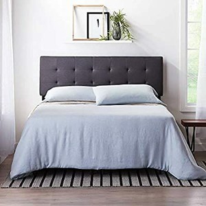 lot 7281 image: LUCID Square Tufted Mid Rise Adjustable Height Headboard, KingCal King, Charcoal