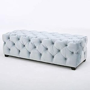 lot 7297 image: Christopher Knight Home Piper Provence Light Grey Tufted Velvet Fabric Rectangle Ottoman Bench