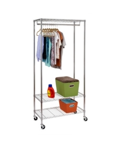 lot 7307 image: Honey Can Do 3-Shelf Deluxe Rolling Wire Garment Rack