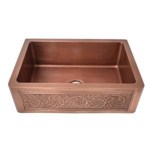 lot 2508 image: Empire Industries Versailles FarmhouseApron-Front Handmade Copper 33 in. Single Bowl Kitchen Sink with Grid
