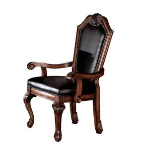 lot 2566 image: Black PU Cushion Arm Chair, Cherry Finish by Acme