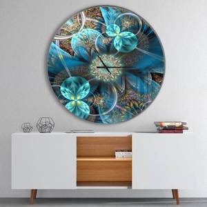lot 2567 image: Designart Fractal Blue Flowers Oversized 38 Modern Wall Clock by DESIGN ART