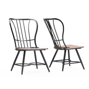 lot 2571 image: Carbon Loft Rudolph Set of 2 Wood and Metal Vintage Industrial Dining Arm Chair