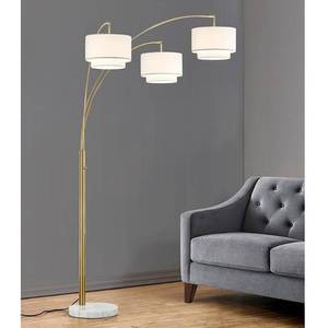 lot 2584 image: Broadway 3 Light Arch Floor Lamp, Antique BrassWhite Shade by HomeGlam