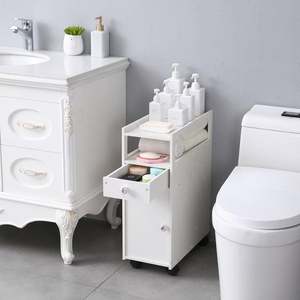 lot 2588 image: Small Bathroom Storage Thin Toilet Vanity Cabinet, Narrow Bath Sink Organizer, Towel Storage Shelf