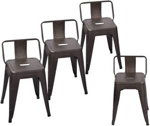 lot 2612 image: Metal Bar Stools Set of 4 with Backs Counter Height Barstools Industrial Style (18 Inch, Rusty) by Andeworld