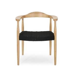 lot 2582 image: Palmyra Mid-Century Modern Ash Wood Accent Chair with Olefin Rope Seat by Christopher Knight Home - Matte Black  Natural