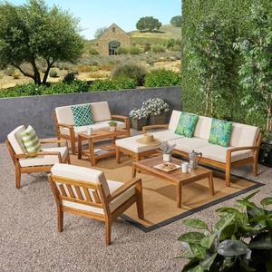 lot 2000 image: Grenada Outdoor 7-Seater Acacia Wood Sectional Sofa Set by Christopher Knight Home