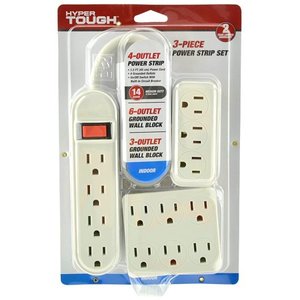 lot 40046 image: Hyper Tough 3-Piece Power Strip Set Included 4-Outlet Strip and 6 & 3-Outlet Wall Block, White
