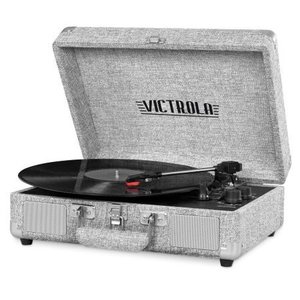 lot 40097 image: Victrola Suitcase 3-speed Record Player with Dual Bluetooth Connectivity - Grey