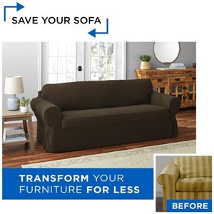 lot 40101 image: Mainstays Pixel 1-Piece Stretch Sofa Slipcover, Brown