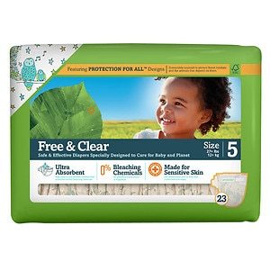 lot 40108 image: Seventh Generation Free and Clear Sensitive Skin Baby Diapers with Animal Prints, Size 5, 115 Count