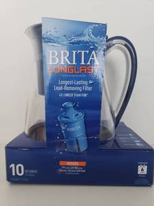 lot 40146 image: Brita Large 10 Cup Water Filter Pitcher With 1 Longlast Filter, Reduces Lead, Bpa Free Monterey, Blue