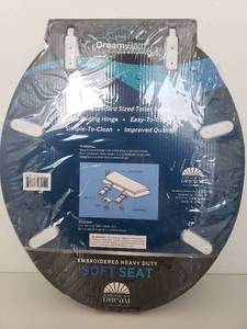 lot 40150 image: Dream Bath Soft Cushioned Round Front Toilet Seat with non-slip seat and quick-attach easy install hardware, Embossed Light Blue