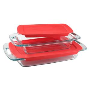 lot 716 image: Pyrex Easy Grab Oblong Baking Dish Set with Covers, 4 Piece