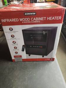 lot 737 image: Konwin 1500w Wood Cabinet Electric Infrared Heater 8 Elements W Remote