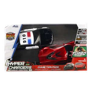 lot 755 image: Jada Toys HyperChargers Heat Chase Twin Pack 116 RC, Lykan Hypersport & 2016 Chevy Camaro SS-Police