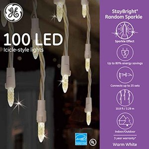 lot 758 image: GE StayBright 100-Count Sparkling White Icicle LED Plug-In Christmas Icicle Light, Lot of 3