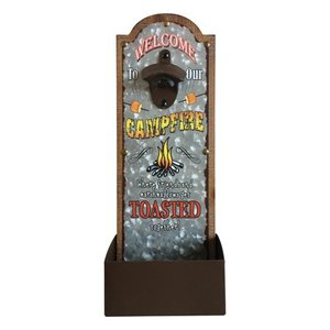 lot 848 image: Wall Mounted Bottle Opener with Built In Bottlecap Collector, Get Toasted Together