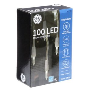 lot 820 image: GE StayBright 100-Count Constant White Mini LED Plug-In Christmas Icicle Lights ENERGY STAR 90866LO
