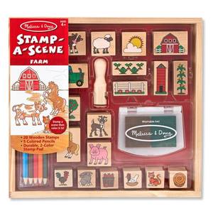 lot 798 image: Melissa & Doug Stamp-a-Scene Wooden Stamp Set Farm - 20 Stamps, 5 Colored Pencils, and 2-Color Stamp Pad