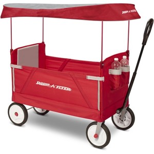 lot 784 image: Radio Flyer, 3-in-1 EZ Fold Wagon with Canopy, Seat Belts, Red