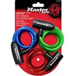 lot 50037 image: Master Lock Cable Lock 8127TRICC Keyed Bike Lock, 6 ft. Long, Color Assortment, 3 Pack Keyed Alike