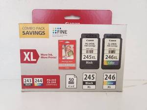 lot 50132 image: Canon 245XL Black, 246XL Color Combo 2pk Ink Cartridges - Black, Tri-color (8278B005)