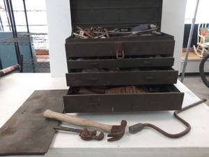 lot 9871 image: Tool Box Filled With Various Tools and Parts- HEAVY