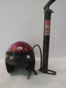 lot 9873 image: Vintage Metal Flake Baja 1000 Motorcycle  Helmet With Visor- Bonus Big Boy Air Pump