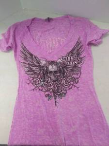 lot 9942 image: Hot Leathers Womens 2XL Sturgis 2018 V-Neck Shirt- Harley Riders Check This Out